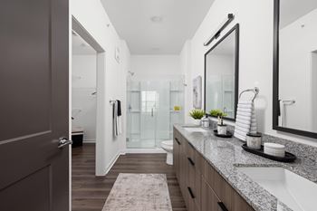 A bathroom with a sink, mirror, and toilet.